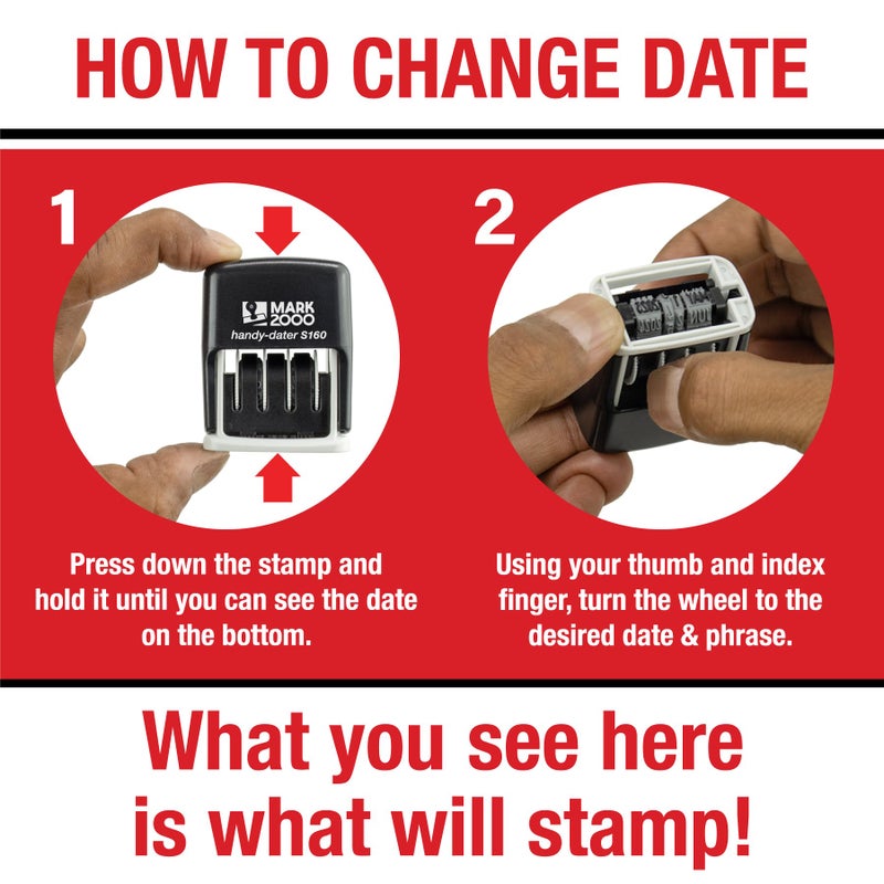 Rubber Stamp Creation Mark 2000 Self-Inking Rubber Date Office Stamp with Entered Phrase Blue Ink & Date RED Ink (Handy-Dater S160), 12-Year Band - Image 4